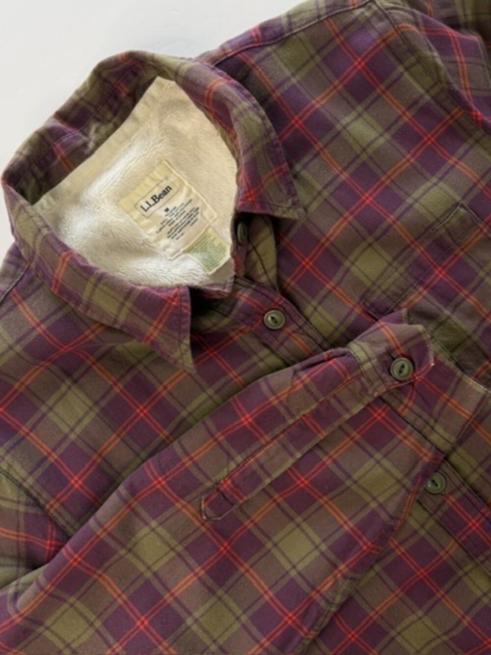 LL Bean Women's Plaid Flannel Shacket Shirt Fleece Lined Size M Cozy Warm